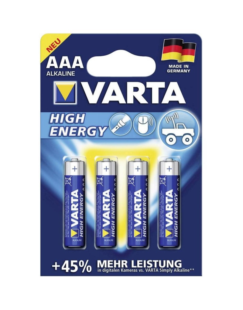 Lots de 4 piles alcalines AAA Varta - High Energy Lots de 4 piles alcalines AAA Varta - High Energy
