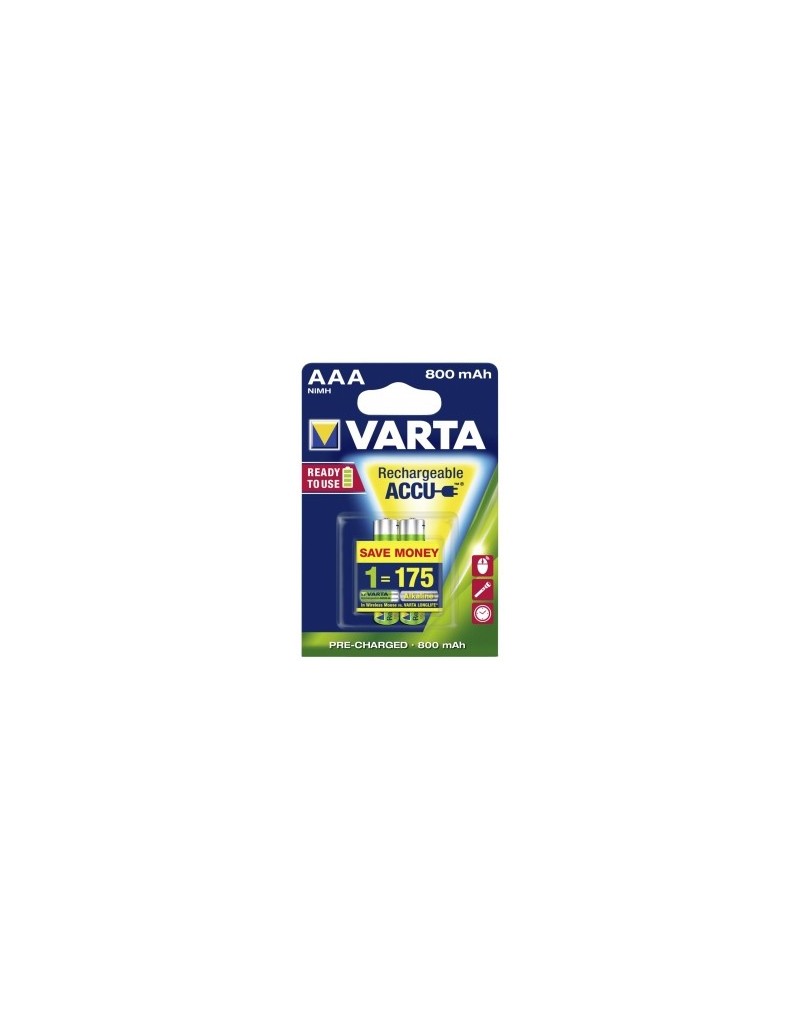 Piles rechargeables Varta AAA NiMH 800mAh paquet de 2 piles Piles rechargeables Varta AAA NiMH 800mAh paquet de 2 piles